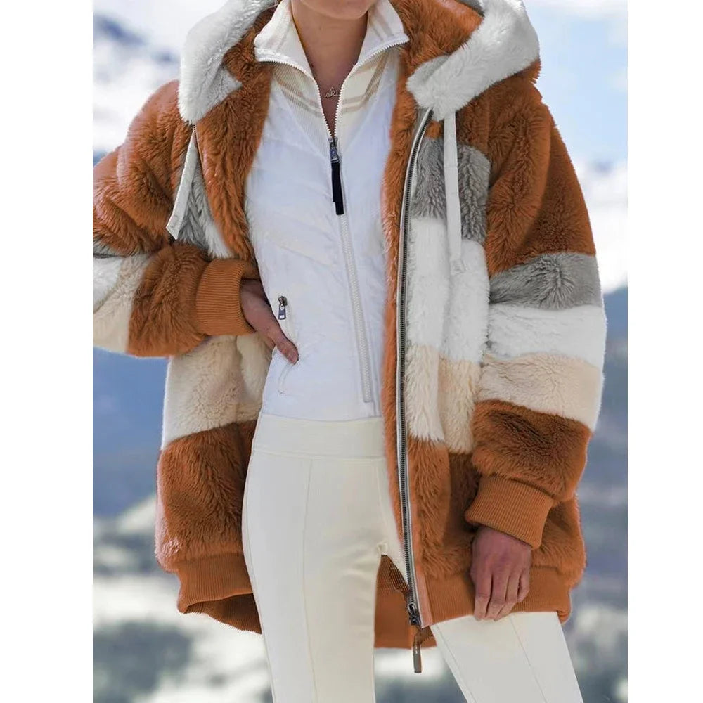 Women’s Hooded Cashmere-Style Winter Coat with Zipper