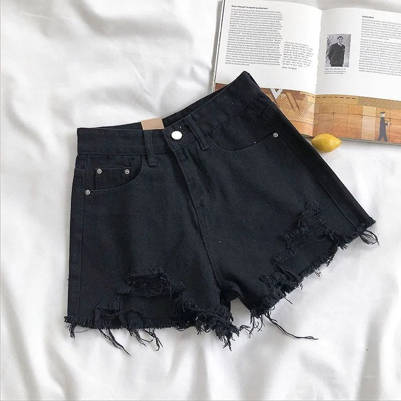 Linglsix High-Waist Ripped Denim Shorts for Women – Y2K Streetwear