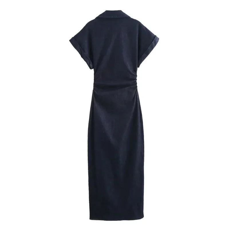 Slim Fit Sleeveless Lapel Dress with Side Zipper