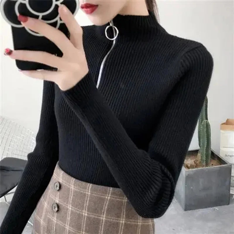 AOSSVIAO Casual Half-High Collar Zipper Sweater