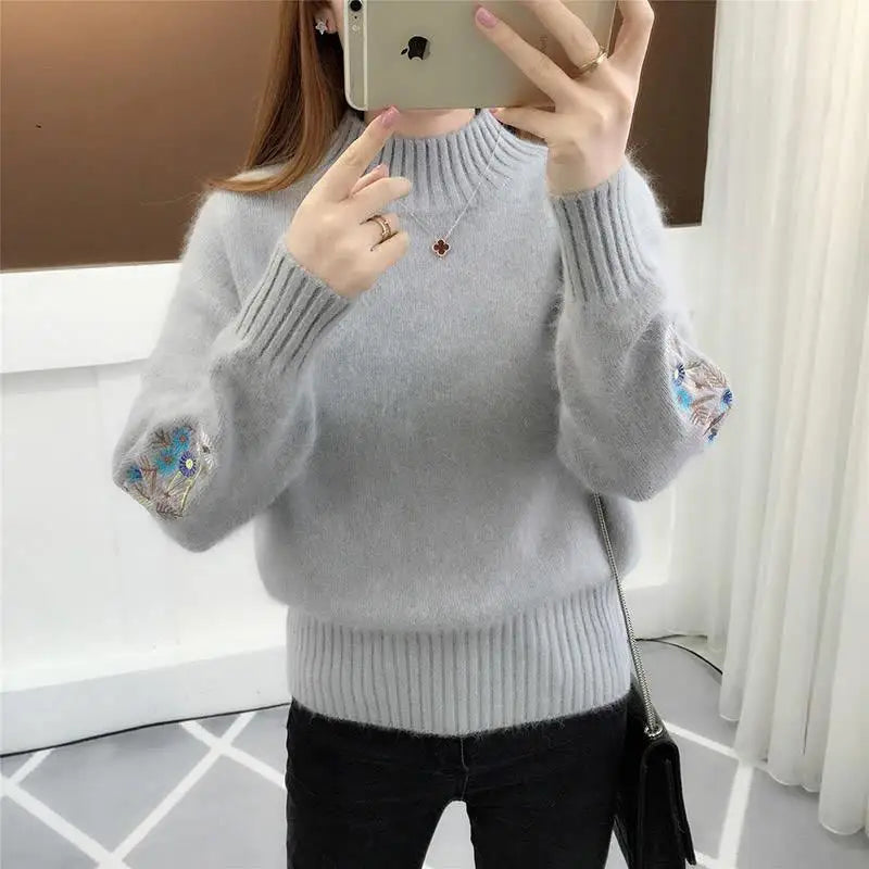 BloomGrace Embroidered Knit Pullover Sweater