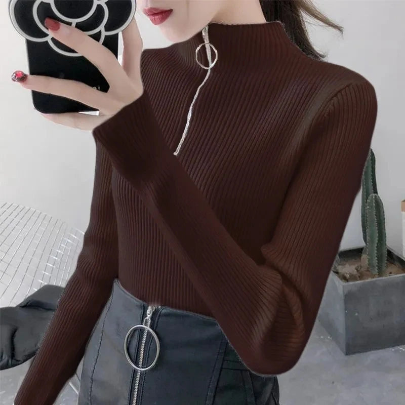AOSSVIAO Casual Half-High Collar Zipper Sweater