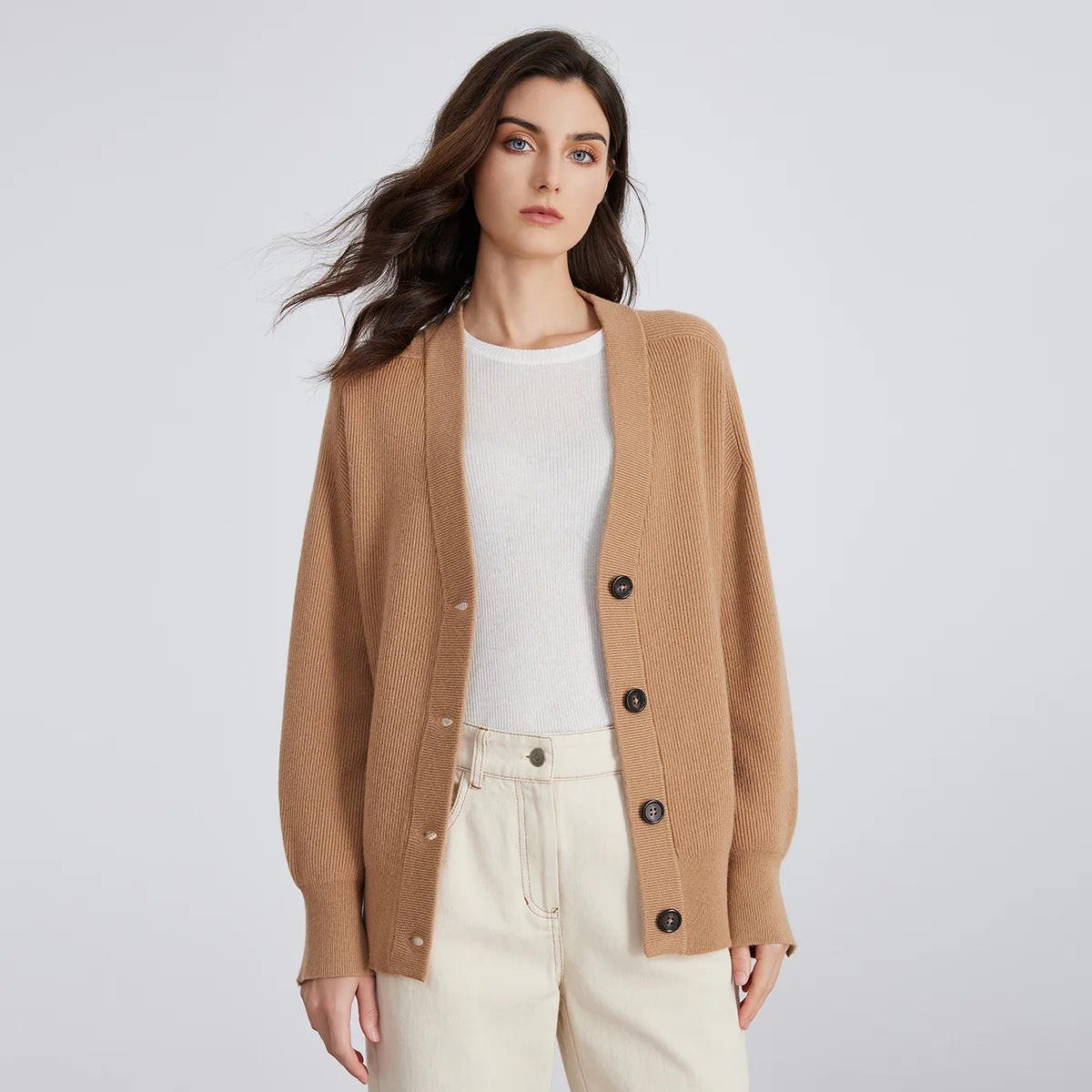 Serathinan Women’s Cashmere Wool V-Neck Cardigan – Autumn/Winter