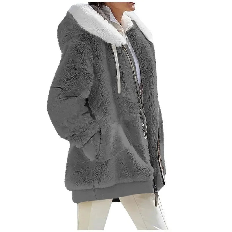 Women’s Hooded Fleece Winter Jacket with Zipper