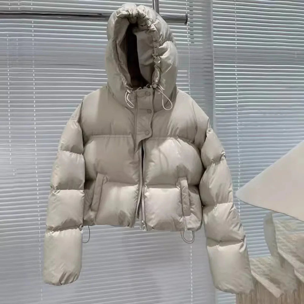 UHYTGF Warm Women's White Duck Down Parka – Hooded Casual Winter Coat