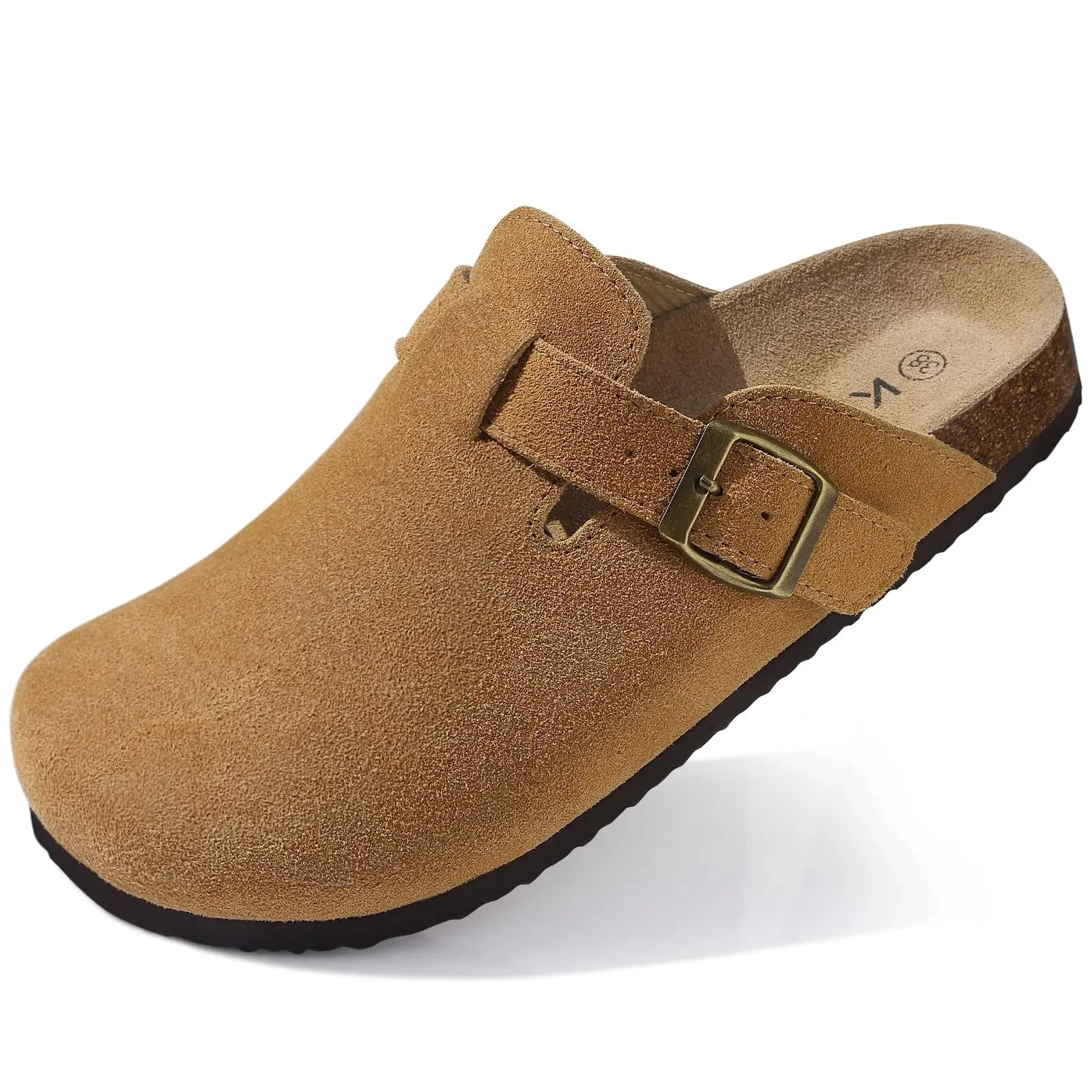 Crestar Women's Suede Clogs Leather Mules Cork Footbed Sandals Potato Shoes with Arch Support Fashion Leather Mules Shoes