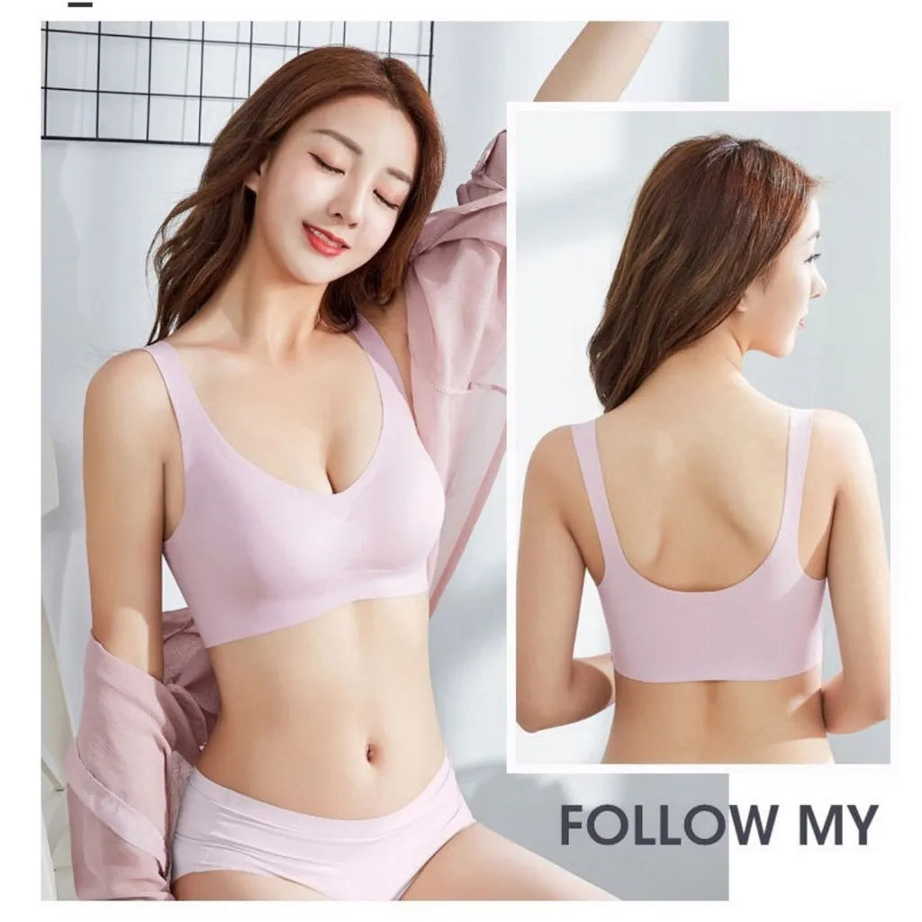 ZXYOUPING Women Wireless Bra Plus Size Seamless Bra Ice Silk Underwear M-XXL