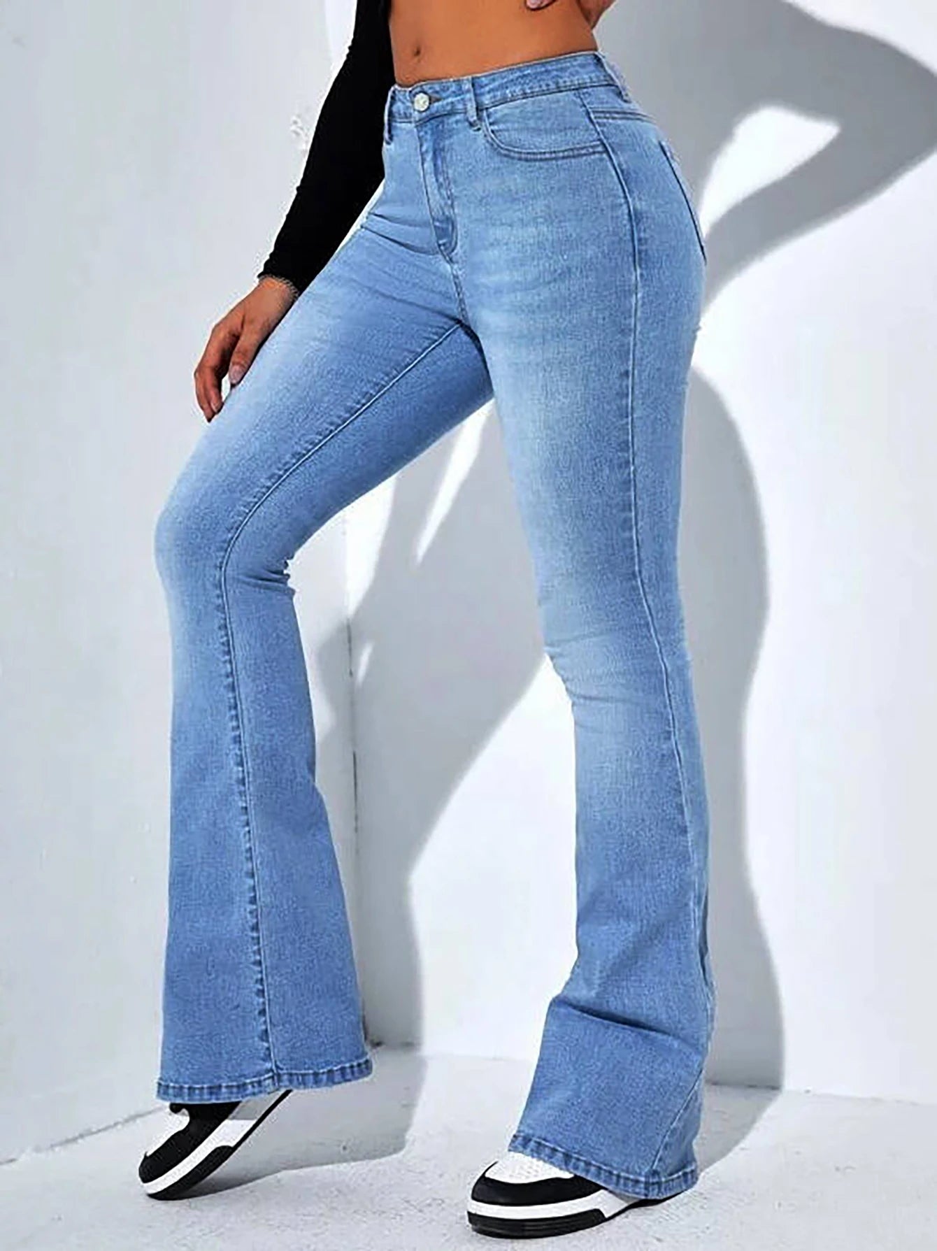 Women’s Mid-Waist Bootcut Jeans – Stretch Comfortable Flared Denim Pants