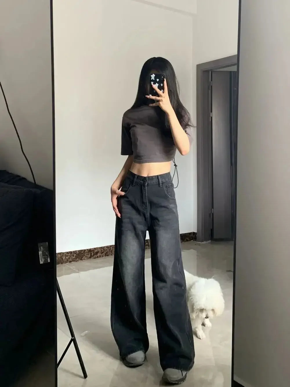 Women's High-Waist Wide Leg Jeans – Full-Length Casual Denim