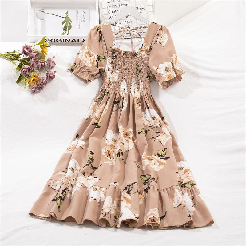 XIBUSANA Chiffon A-Line Dress with Elastic Waist for Women – Summer Casual Style