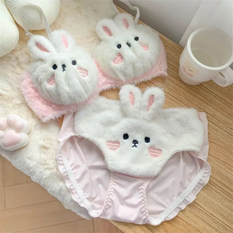 Japanese Lolita plush rabbit cute bra underwear warm woman