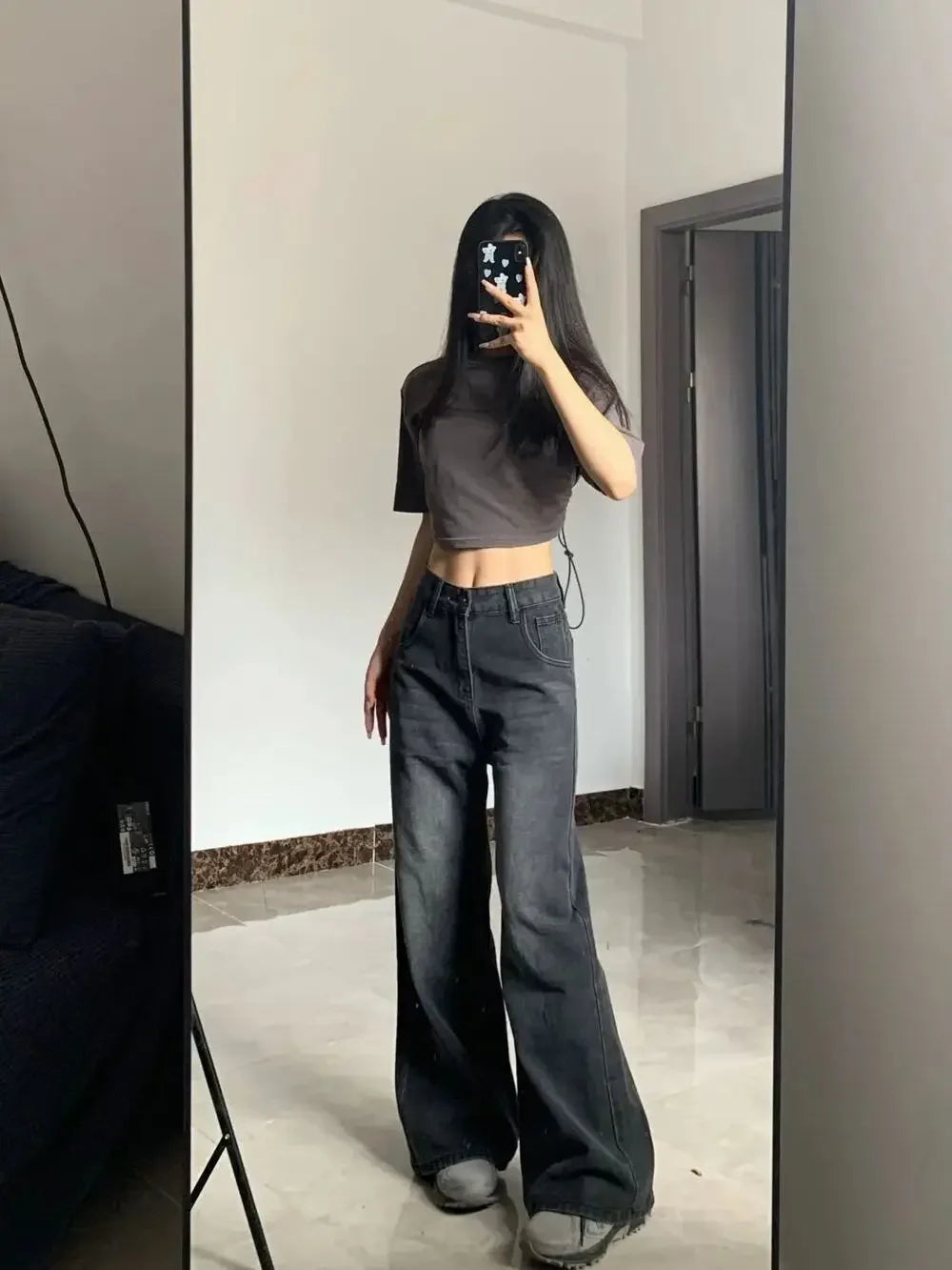 Women's High-Waist Wide Leg Jeans – Full-Length Casual Denim