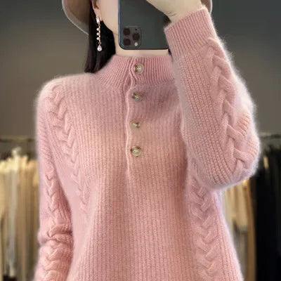 High Collar Cashmere Sweater – Luxury Loose Fit Knit Top
