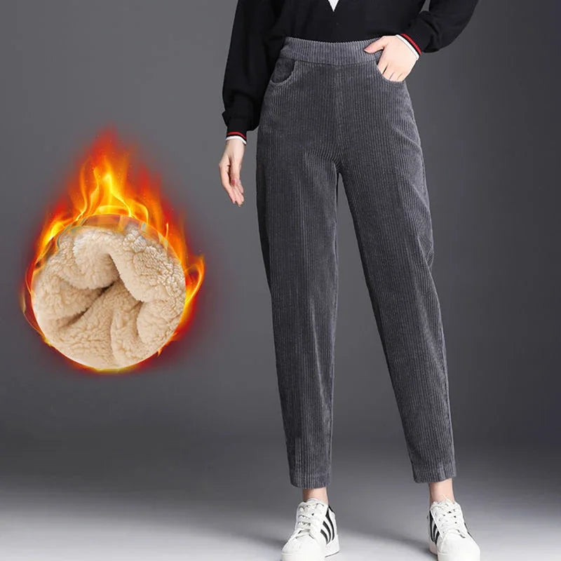 CozyCord High-Waist Corduroy Ankle Pants for Women
