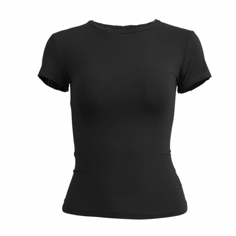 YEAE Slim Fit O-Neck Knit Tee for Women – Sporty Streetwear Summer Top