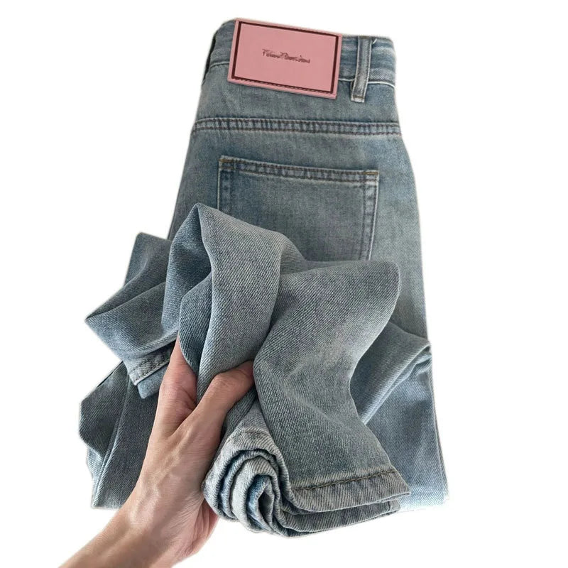 Women’s Mid-Rise Slim Loose Plaid Jeans – Casual Cotton Stretch Denim