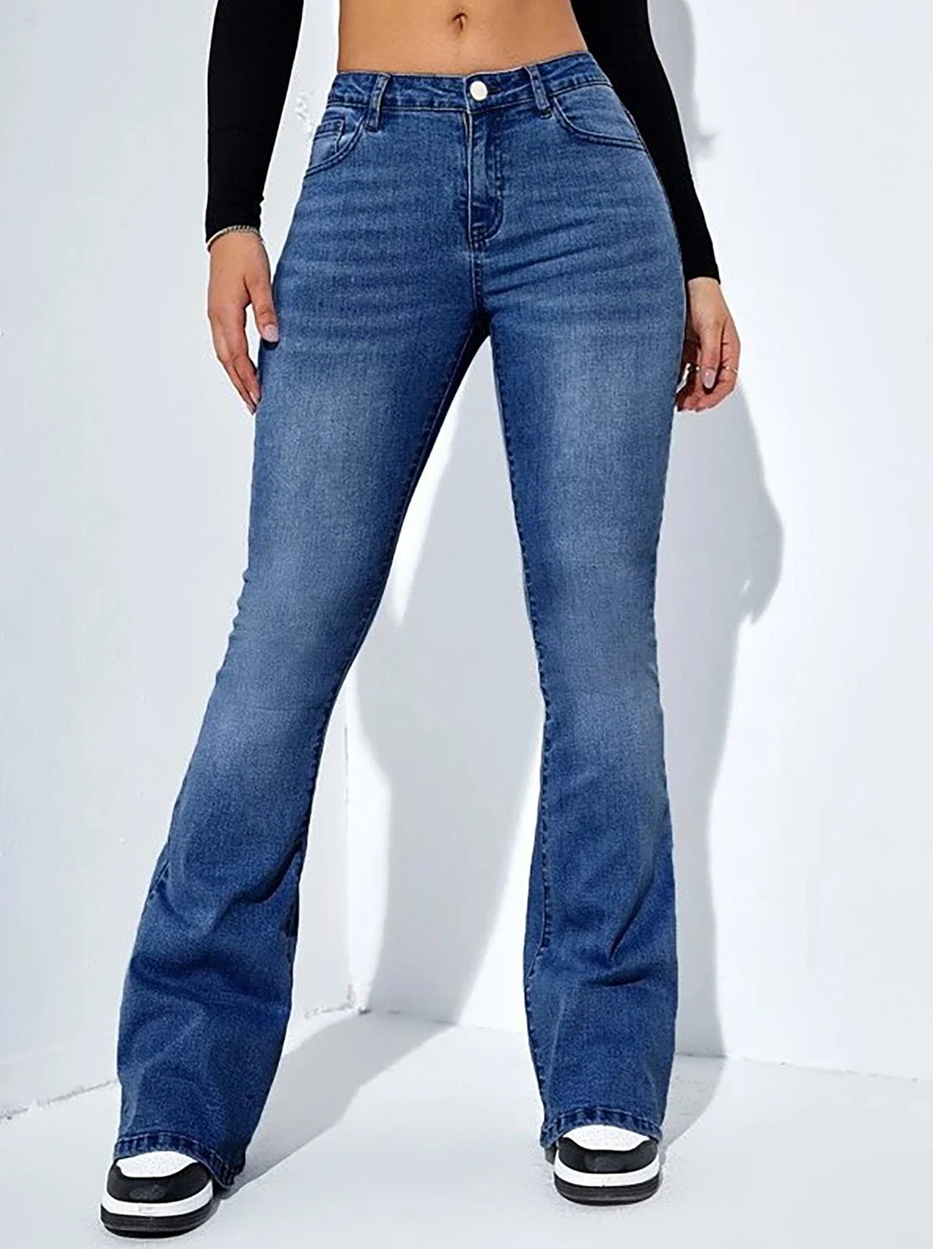 Women’s Mid-Waist Bootcut Jeans – Stretch Comfortable Flared Denim Pants