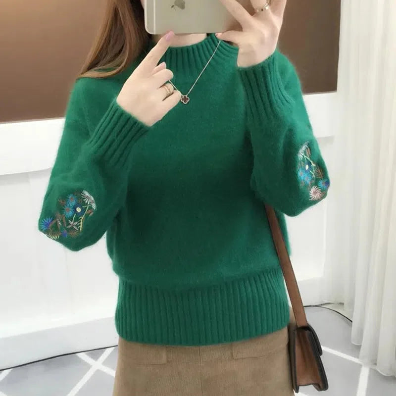 BloomGrace Embroidered Knit Pullover Sweater