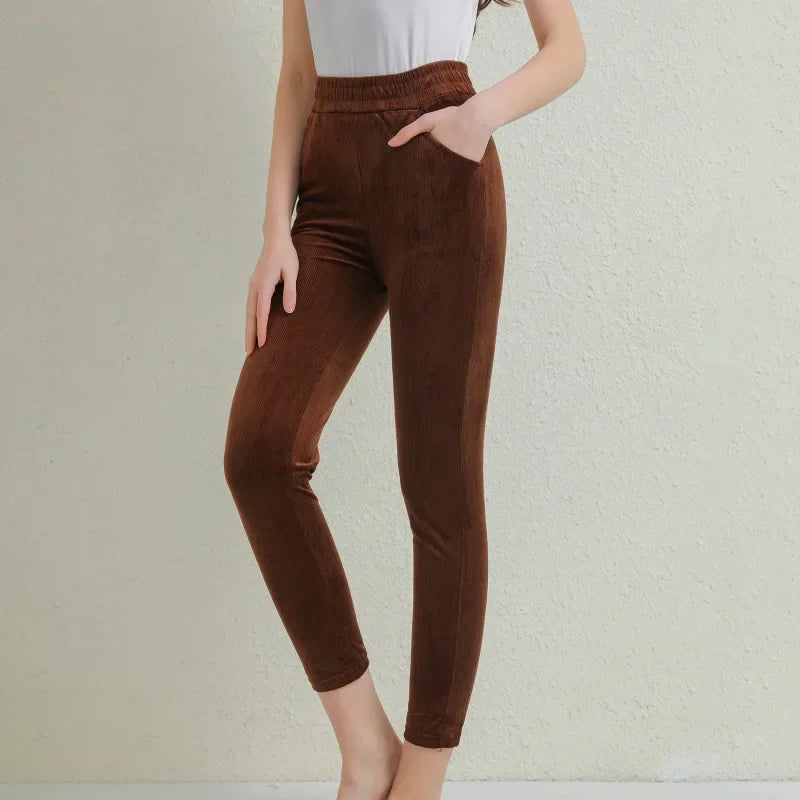 CozyCord High-Waist Corduroy Ankle Pants for Women
