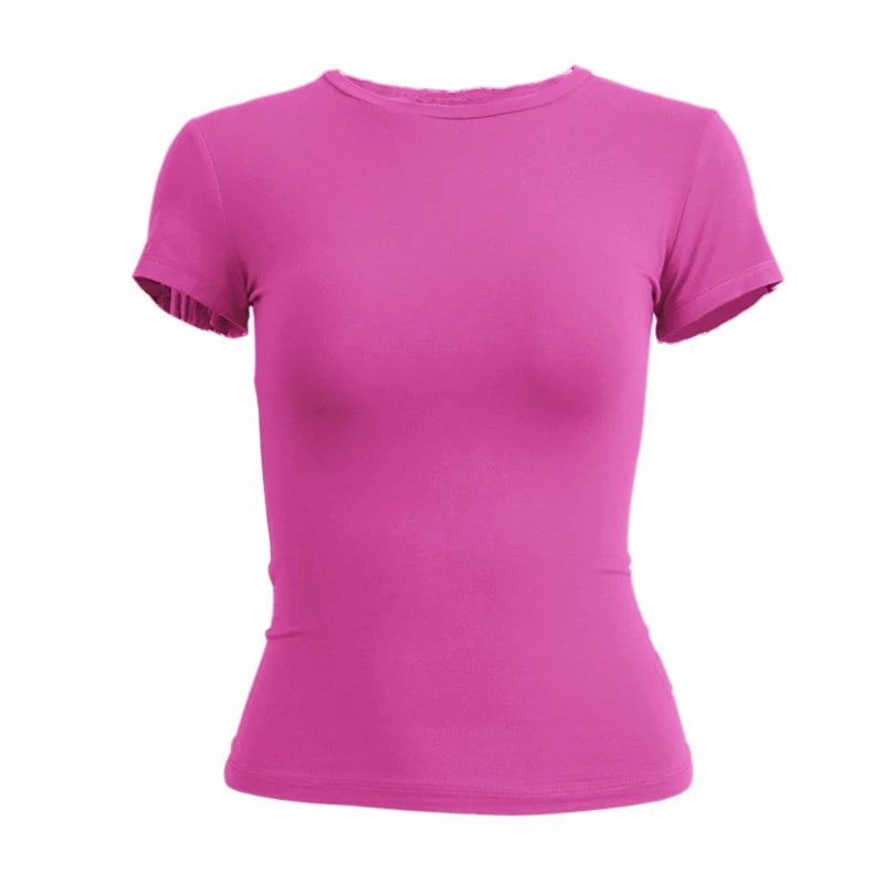YEAE Slim Fit O-Neck Knit Tee for Women – Sporty Streetwear Summer Top