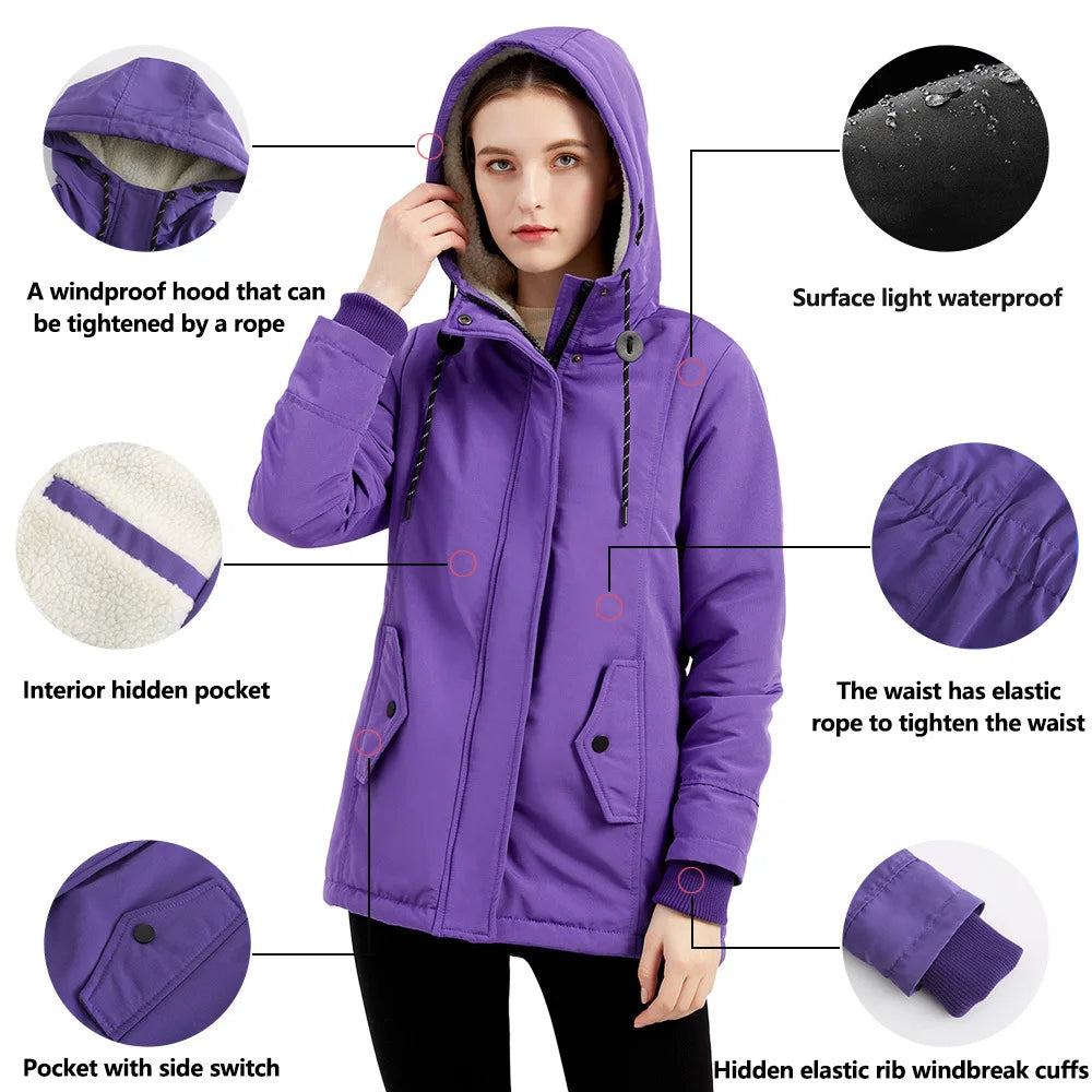 KIDCRKJ Lamb Wool Lined Hooded Winter Parka