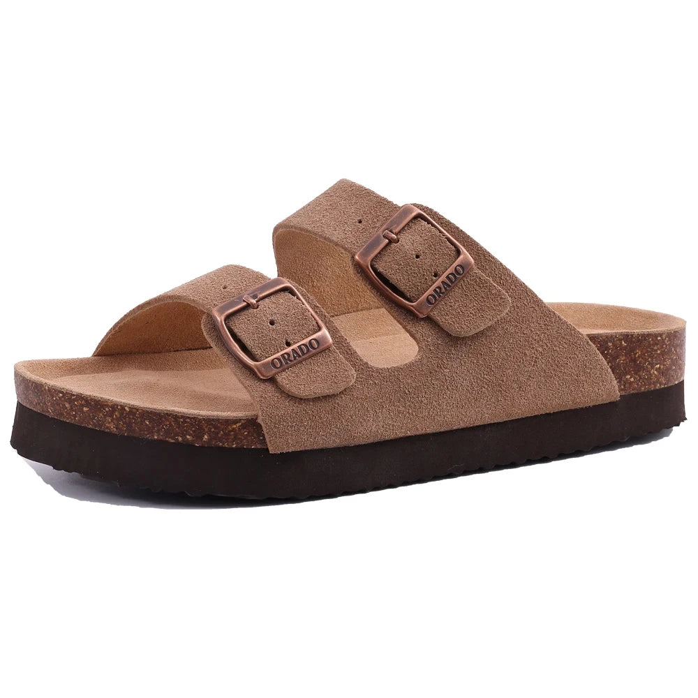 Crestar Women's Suede Clogs Leather Mules Cork Footbed Sandals Potato Shoes with Arch Support Fashion Leather Mules Shoes