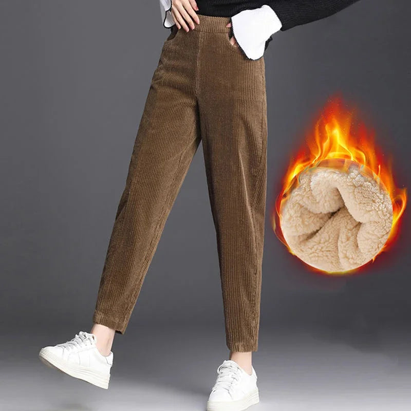 CozyCord High-Waist Corduroy Ankle Pants for Women