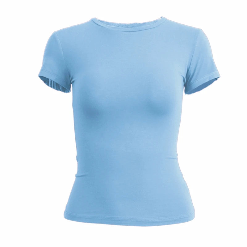 YEAE Slim Fit O-Neck Knit Tee for Women – Sporty Streetwear Summer Top