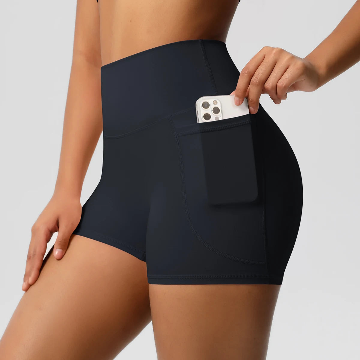 Rooftrellen High-Waist Pocketed Sports Shorts for Women – Quick-Dry Fitness Leggings