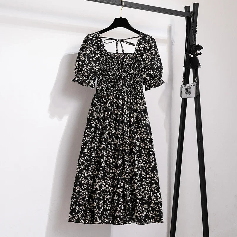 XIBUSANA Chiffon A-Line Dress with Elastic Waist for Women – Summer Casual Style
