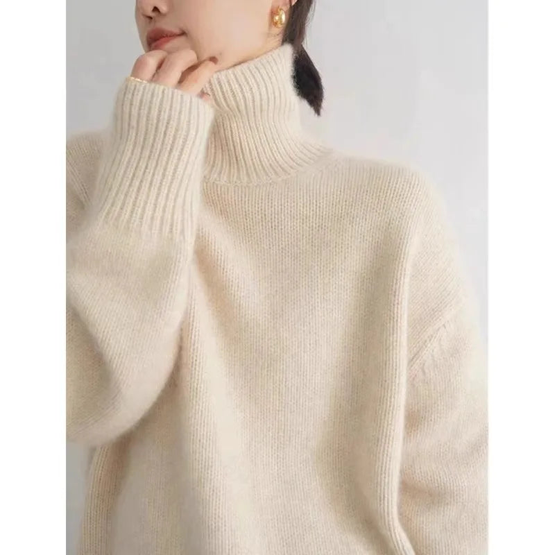 2026Autumn and Winter New Thick Cashmere Sweater Women High Neck Pullover Sweater Warm Loose Knitted Base Sweater Jacket Tops