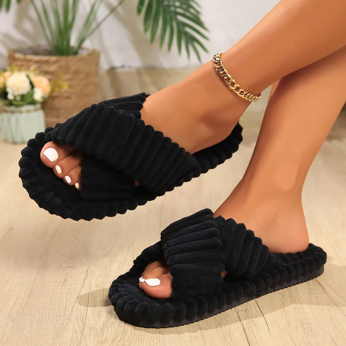 Women's opening winter indoor and outdoor thick soled warm plush moon shoes word foam cotton slippers