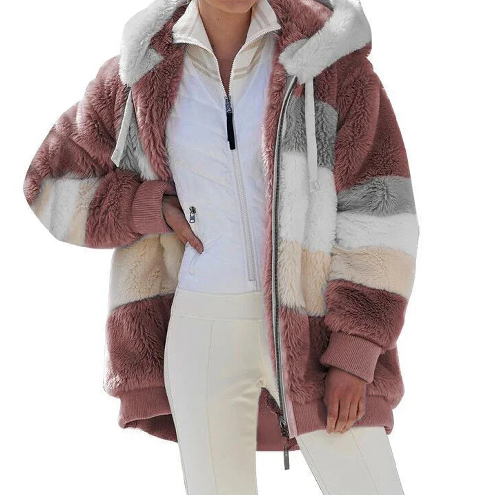 Women’s Hooded Cashmere-Style Winter Coat with Zipper