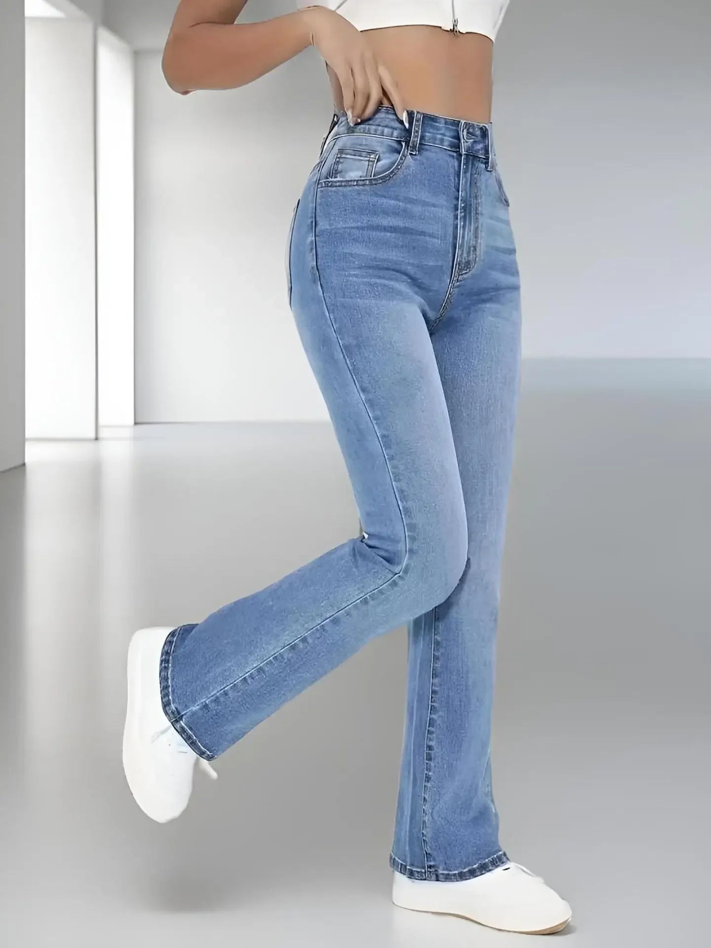 Women’s Mid-Rise Flare Jeans – Casual Cotton Stretch Denim