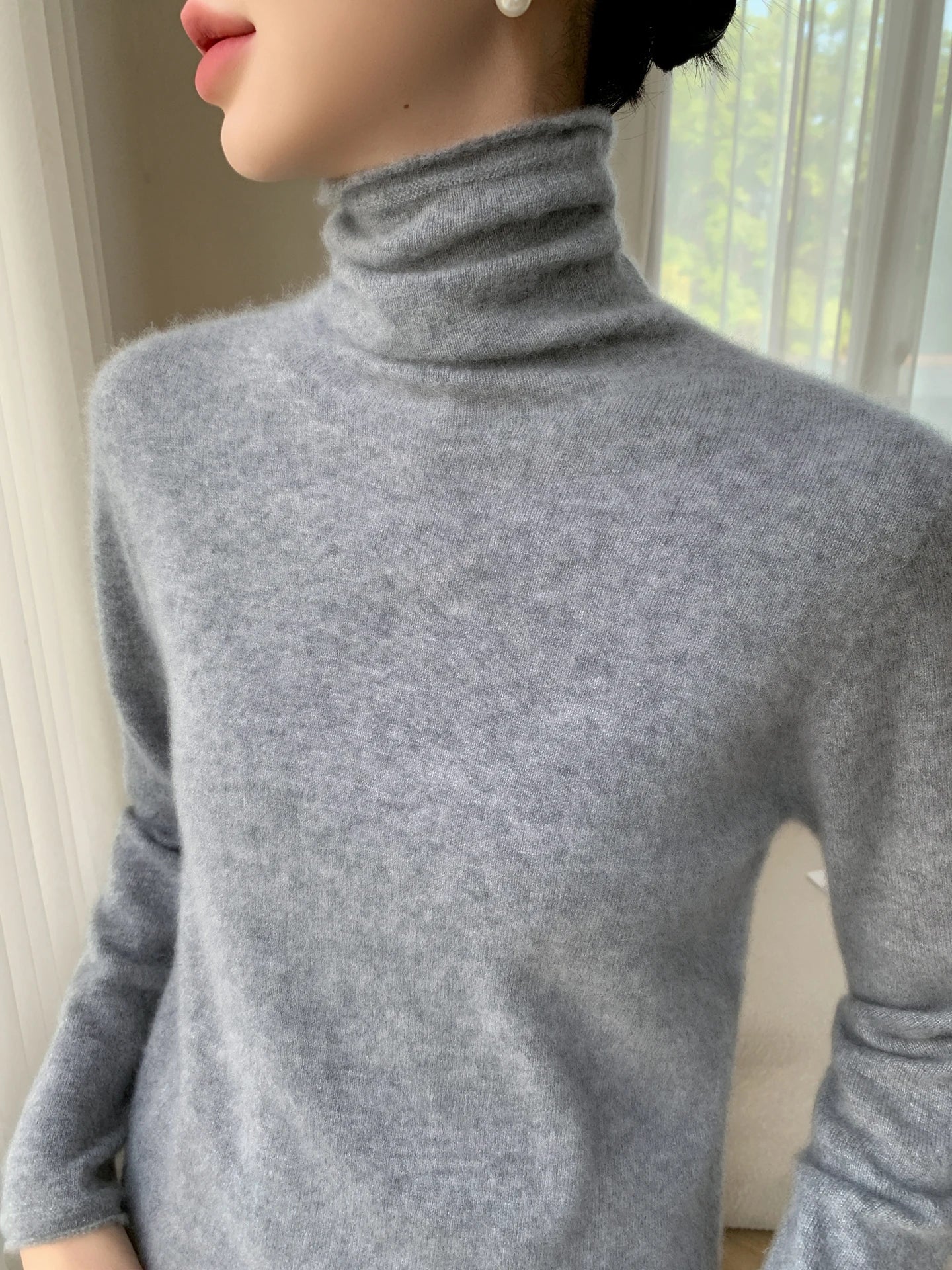 Autumn/Winter Women's 100% Pure Cashmere Sweater Casual Knit Pullover Turtleneck Slim Fit Tops Basic Pile Collar Jumper Female