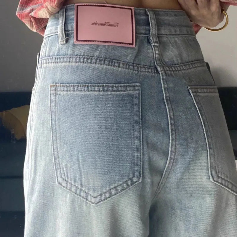 Women’s Mid-Rise Slim Loose Plaid Jeans – Casual Cotton Stretch Denim