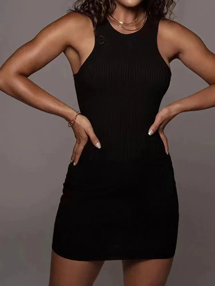 Black Ribbed Bodycon Mini Dress for Women – Sleeveless Club & Party Style