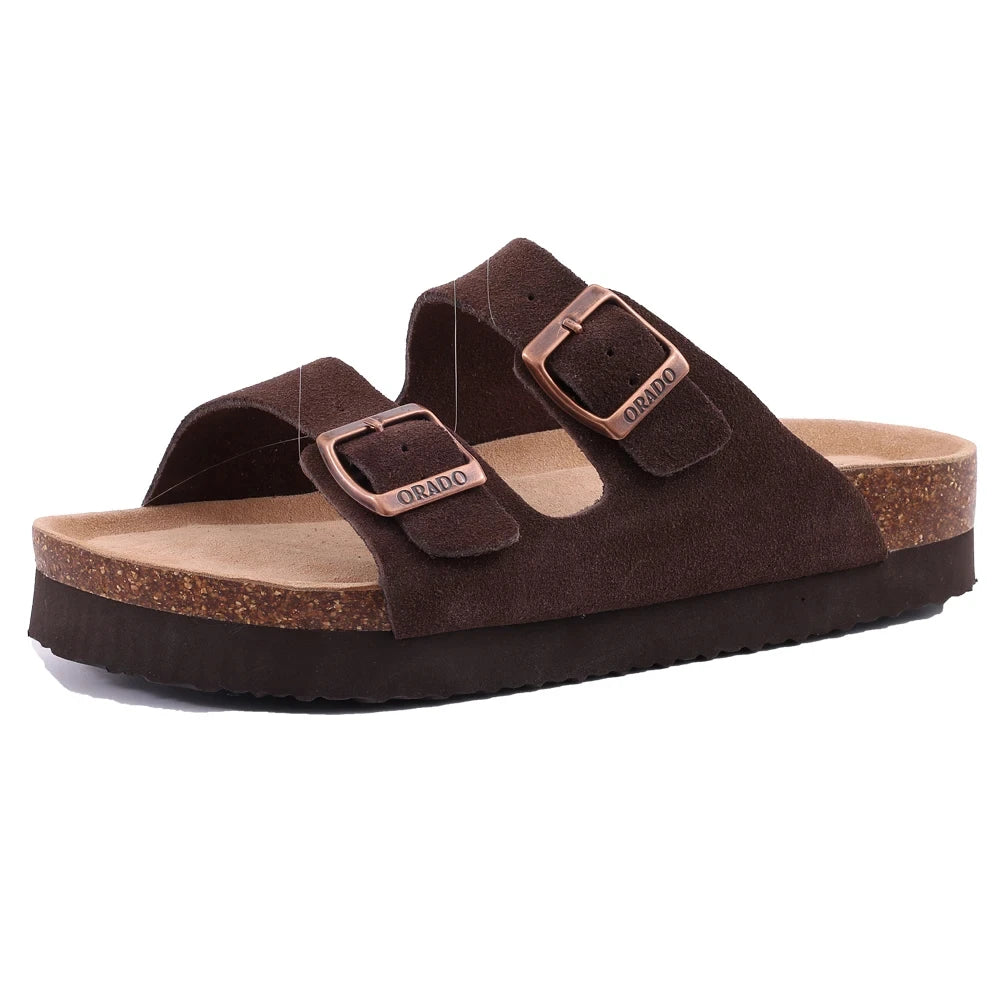 Crestar Women's Suede Clogs Leather Mules Cork Footbed Sandals Potato Shoes with Arch Support Fashion Leather Mules Shoes