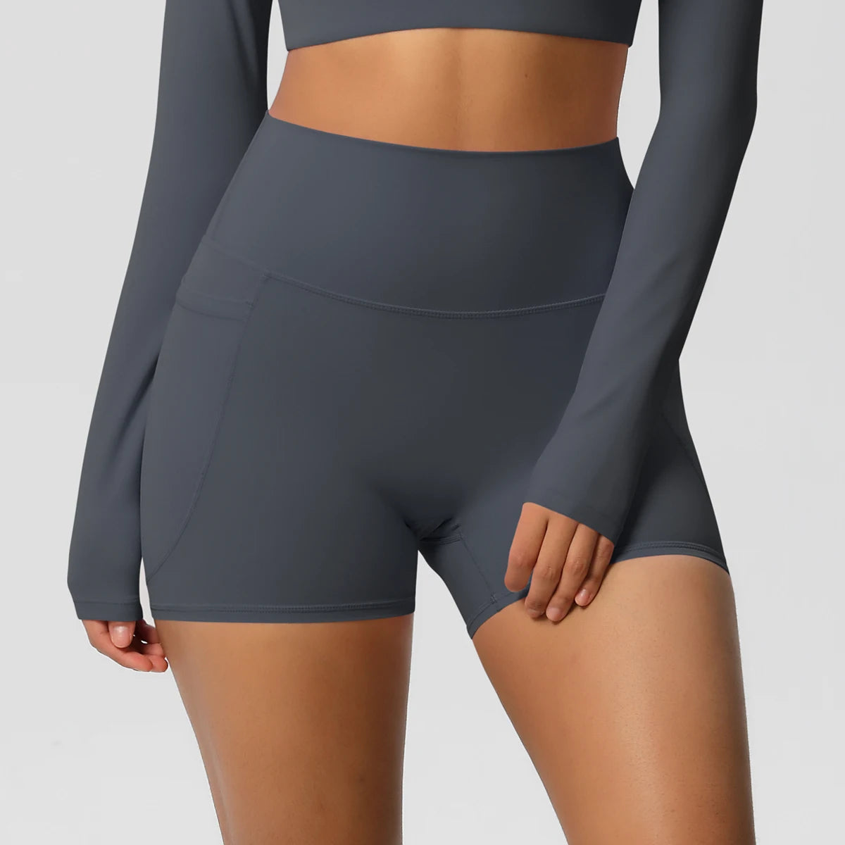 Rooftrellen High-Waist Pocketed Sports Shorts for Women – Quick-Dry Fitness Leggings