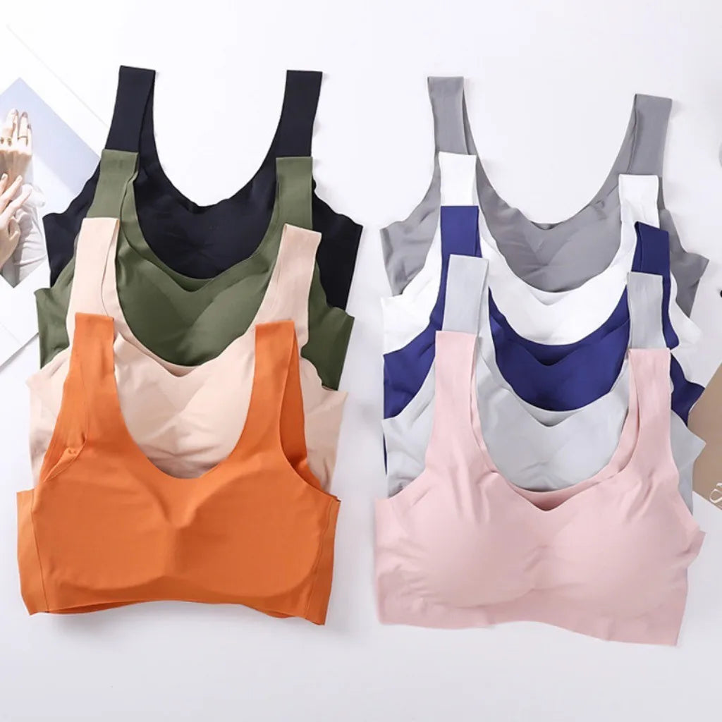 ZXYOUPING Women Wireless Bra Plus Size Seamless Bra Ice Silk Underwear M-XXL