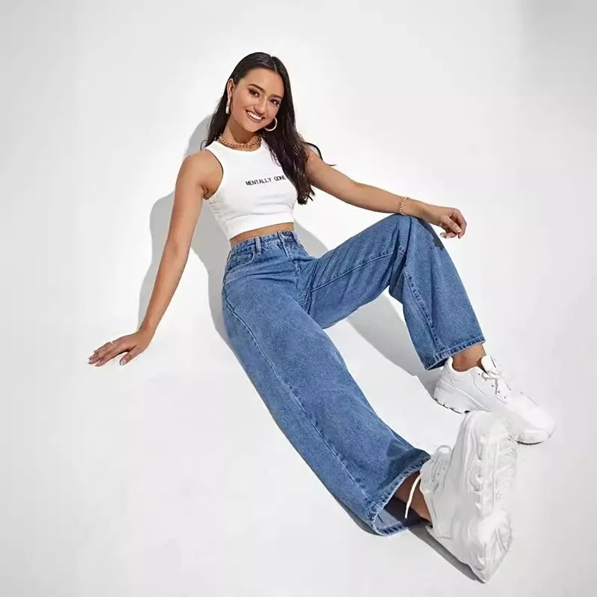 Women’s Mid-Rise Non-Stretch Flare Jeans – Casual Full-Length Denim