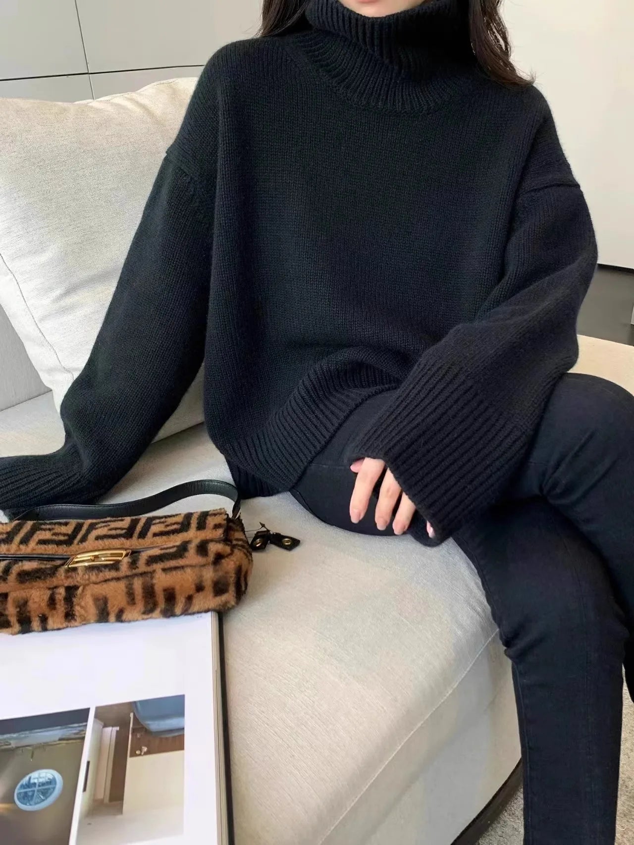 2026Autumn and Winter New Thick Cashmere Sweater Women High Neck Pullover Sweater Warm Loose Knitted Base Sweater Jacket Tops
