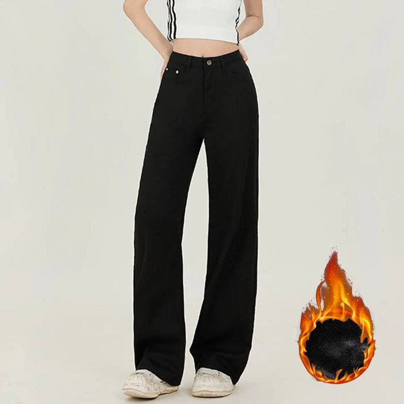Women’s High-Waist Slim Fit Jeans – Thick Winter Cotton Denim Pants