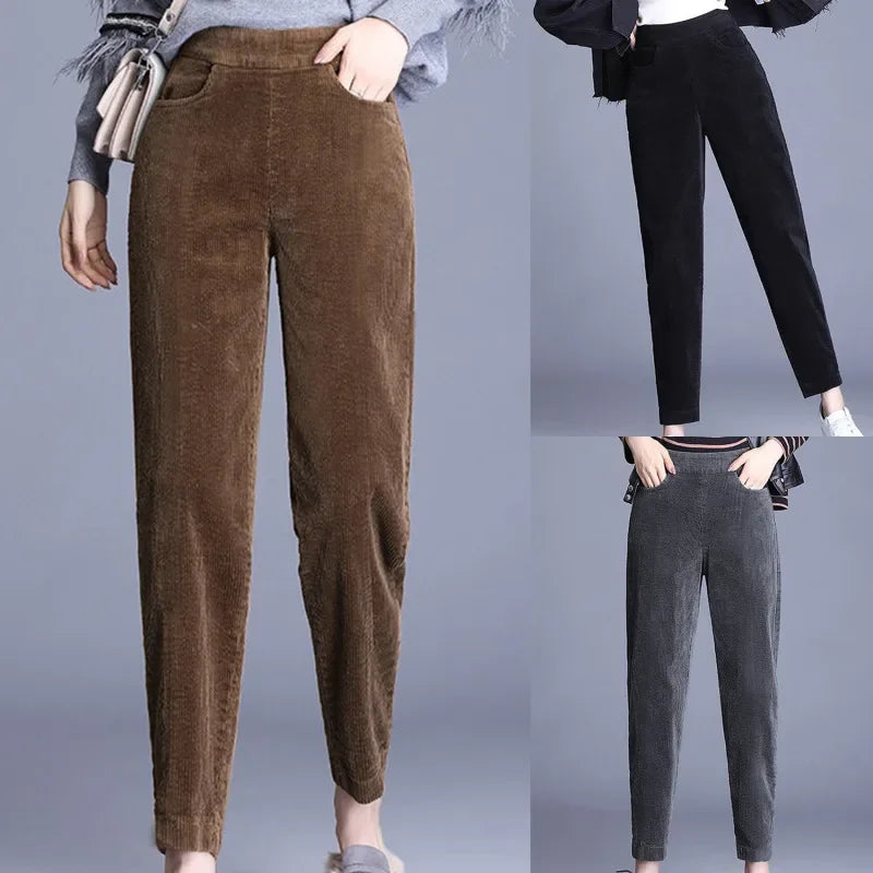 CozyCord High-Waist Corduroy Ankle Pants for Women