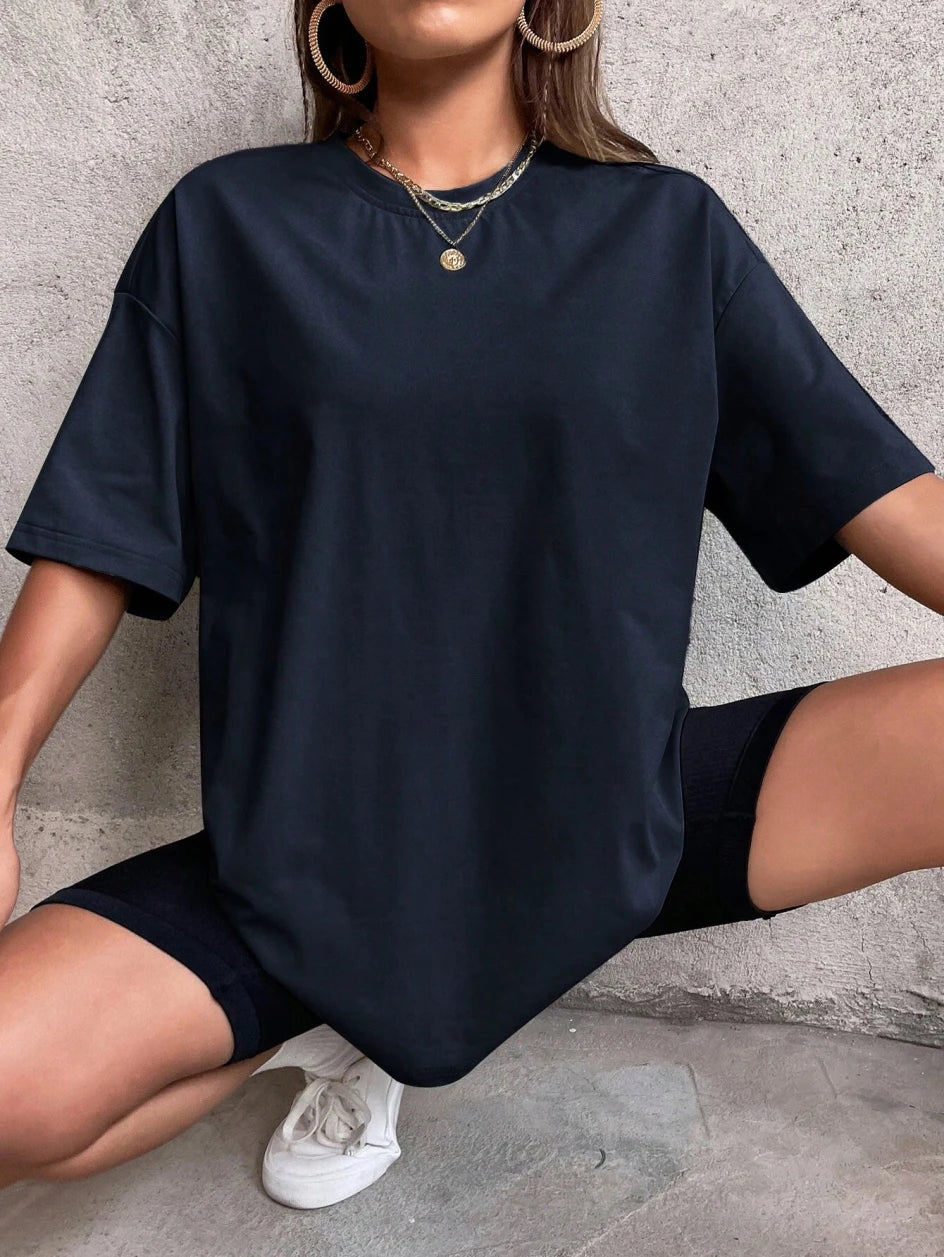 Teekossc Classic Letter Print Cotton T-Shirt for Women