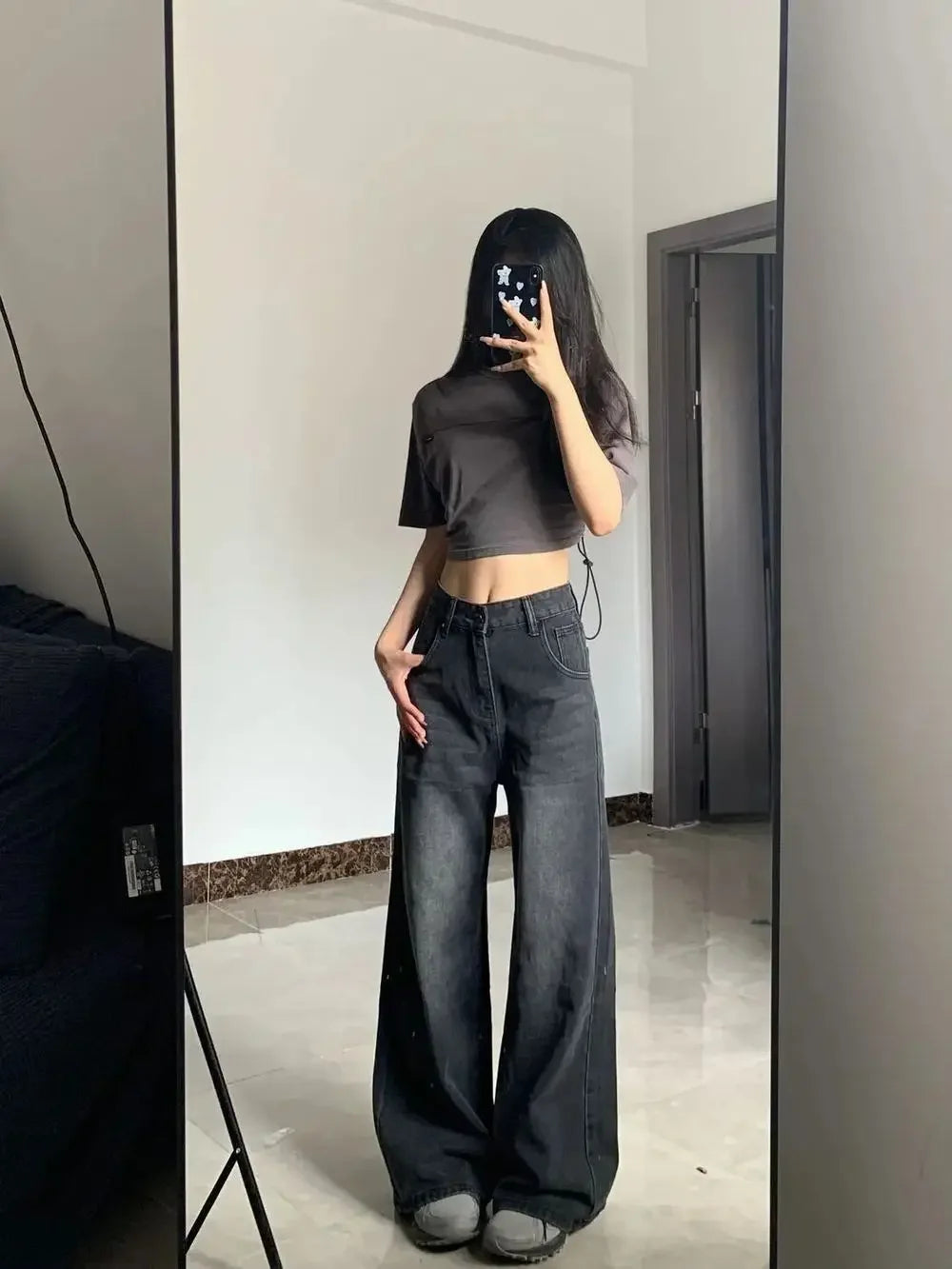 Women's High-Waist Wide Leg Jeans – Full-Length Casual Denim