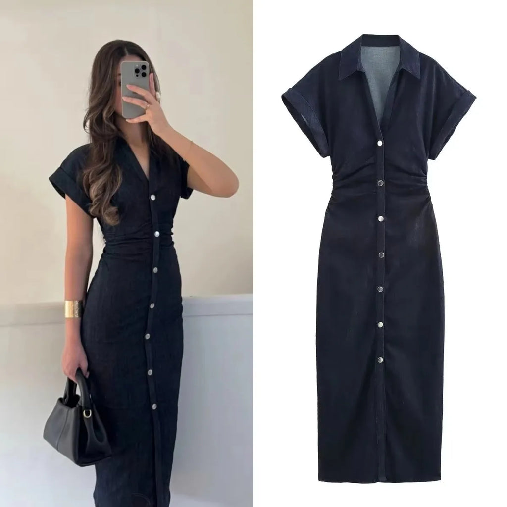 Slim Fit Sleeveless Lapel Dress with Side Zipper