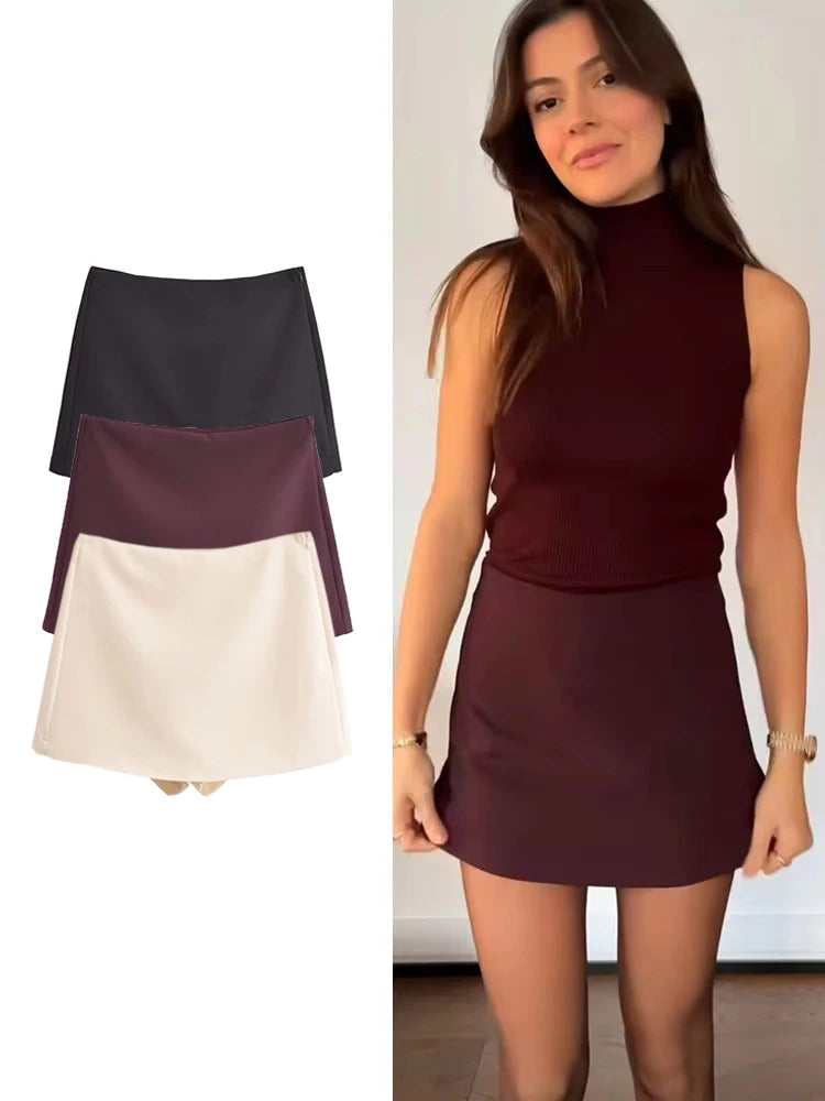 TFMLN High-Waist Skort for Women – Vintage Casual Mini Shorts Skirt with Side Zipper