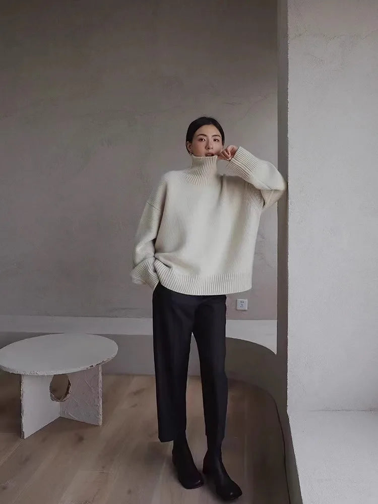 2026Autumn and Winter New Thick Cashmere Sweater Women High Neck Pullover Sweater Warm Loose Knitted Base Sweater Jacket Tops