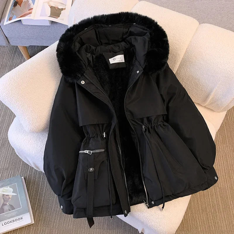 MandyLandy Plush Hooded Cotton-Padded Winter Parka for Women